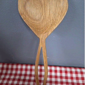 Split handled oak serving spoon